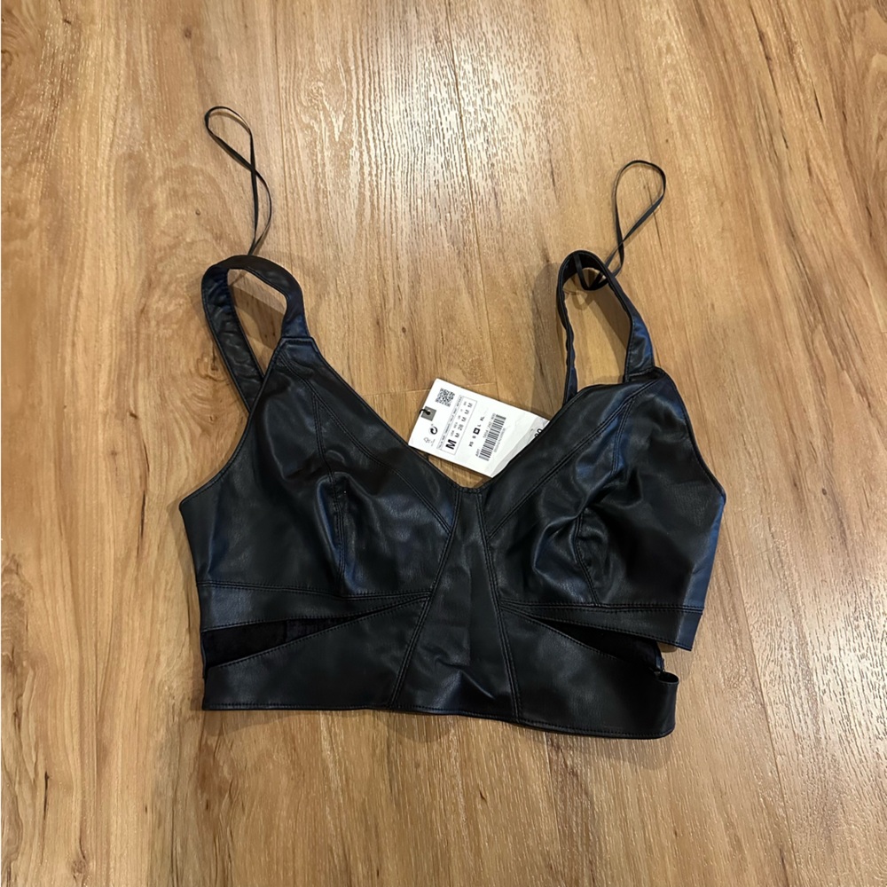 Zara Black Faux Leather Crop Top